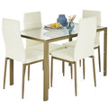 5-Piece Dining Table Set w/ Glass Top Leather Chairs
