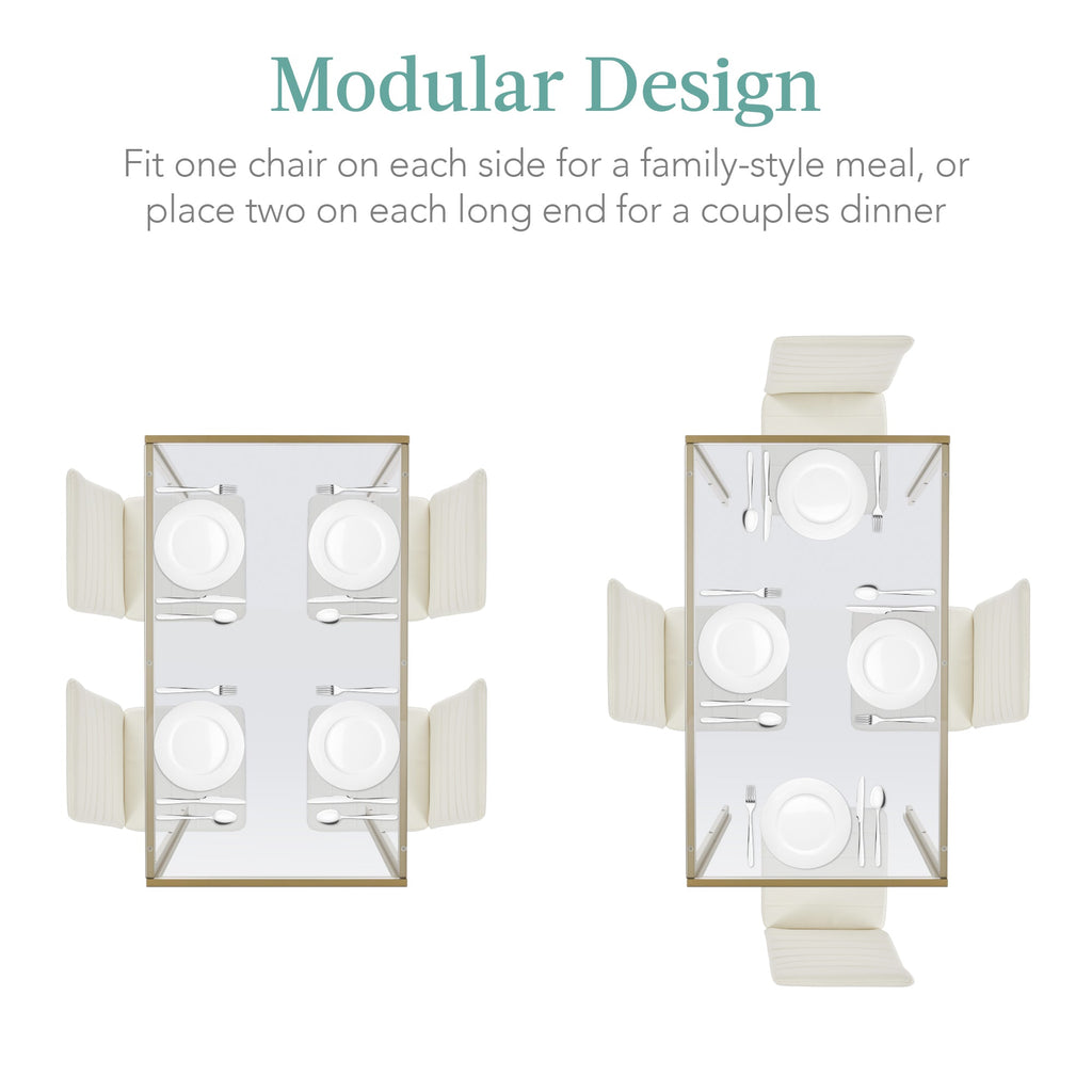 5-Piece Dining Table Set w/ Glass Top Leather Chairs