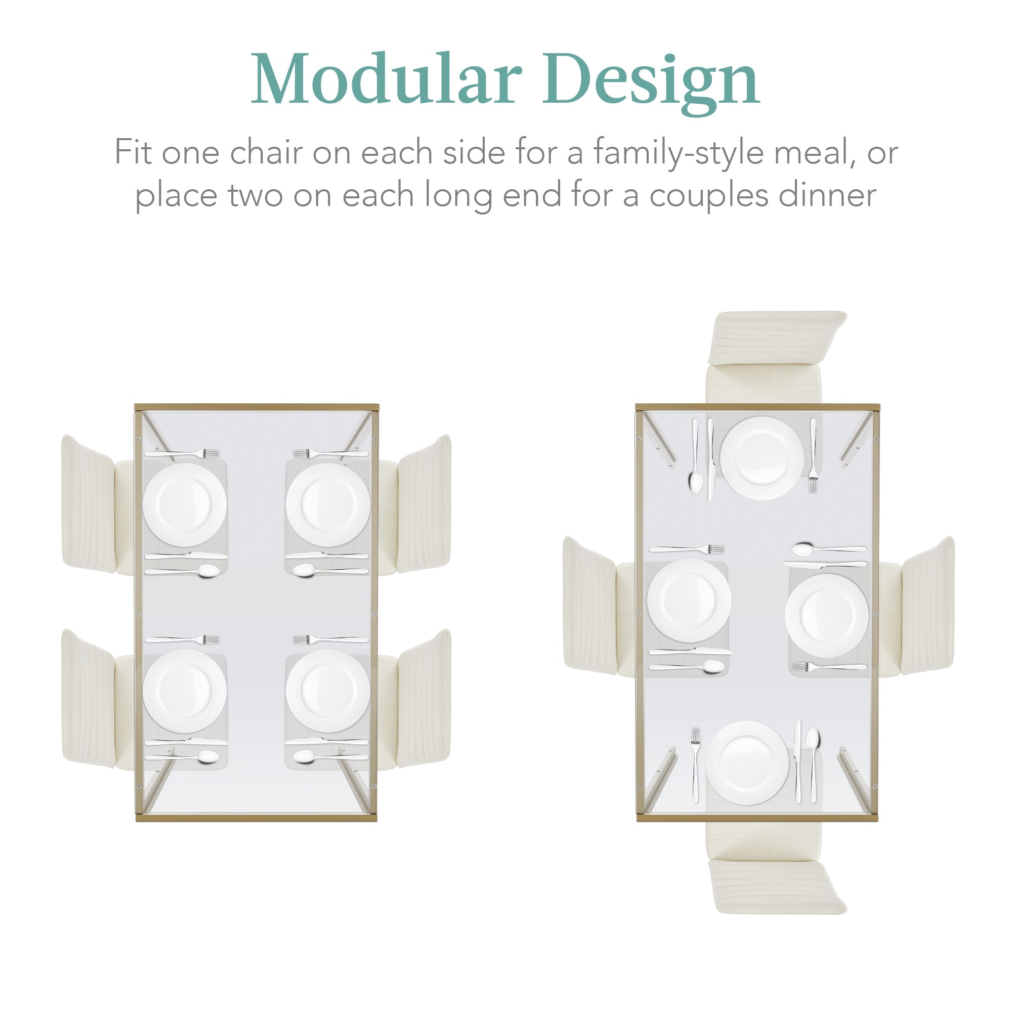 5-Piece Dining Table Set w/ Glass Top Leather Chairs