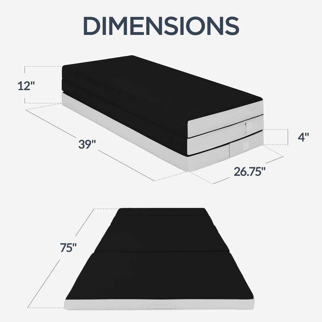 4in Portable Mattress Topper Tri-Fold Mattress Pad - Onyx Black