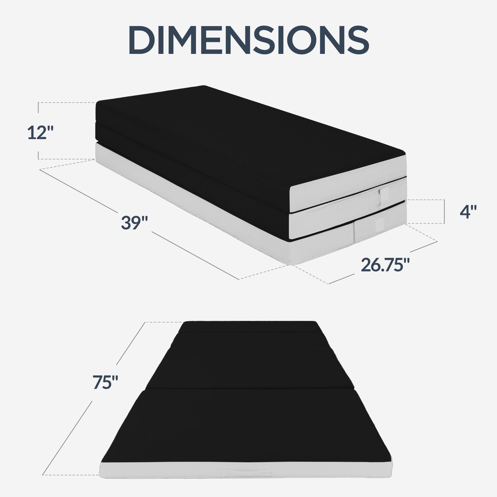 4in Portable Mattress Topper Tri-Fold Mattress Pad - Onyx Black