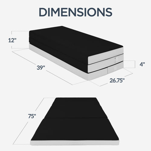 4in Portable Mattress Topper Tri-Fold Mattress Pad - Onyx Black