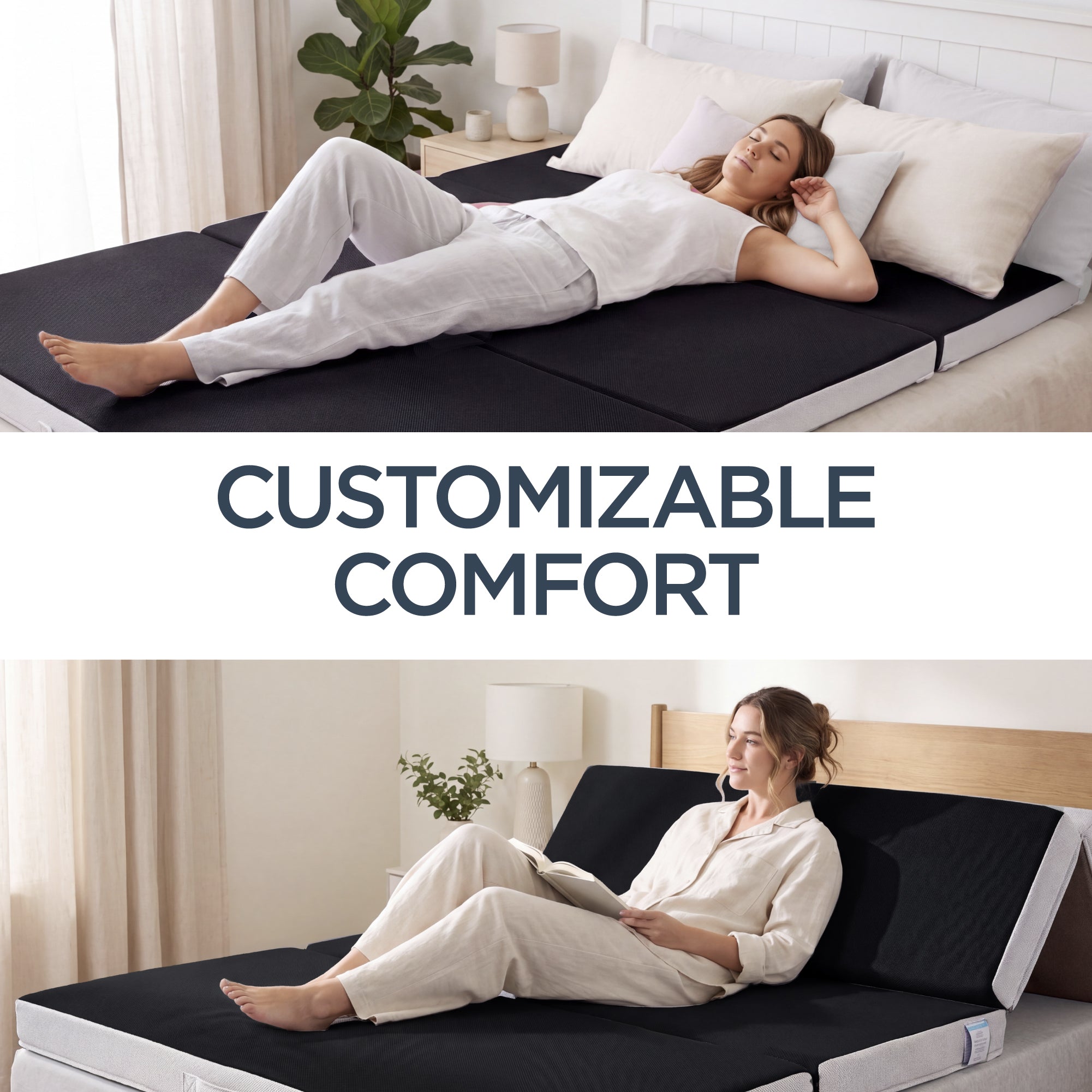 4in Portable Mattress Topper Tri-Fold Mattress Pad - Onyx Black