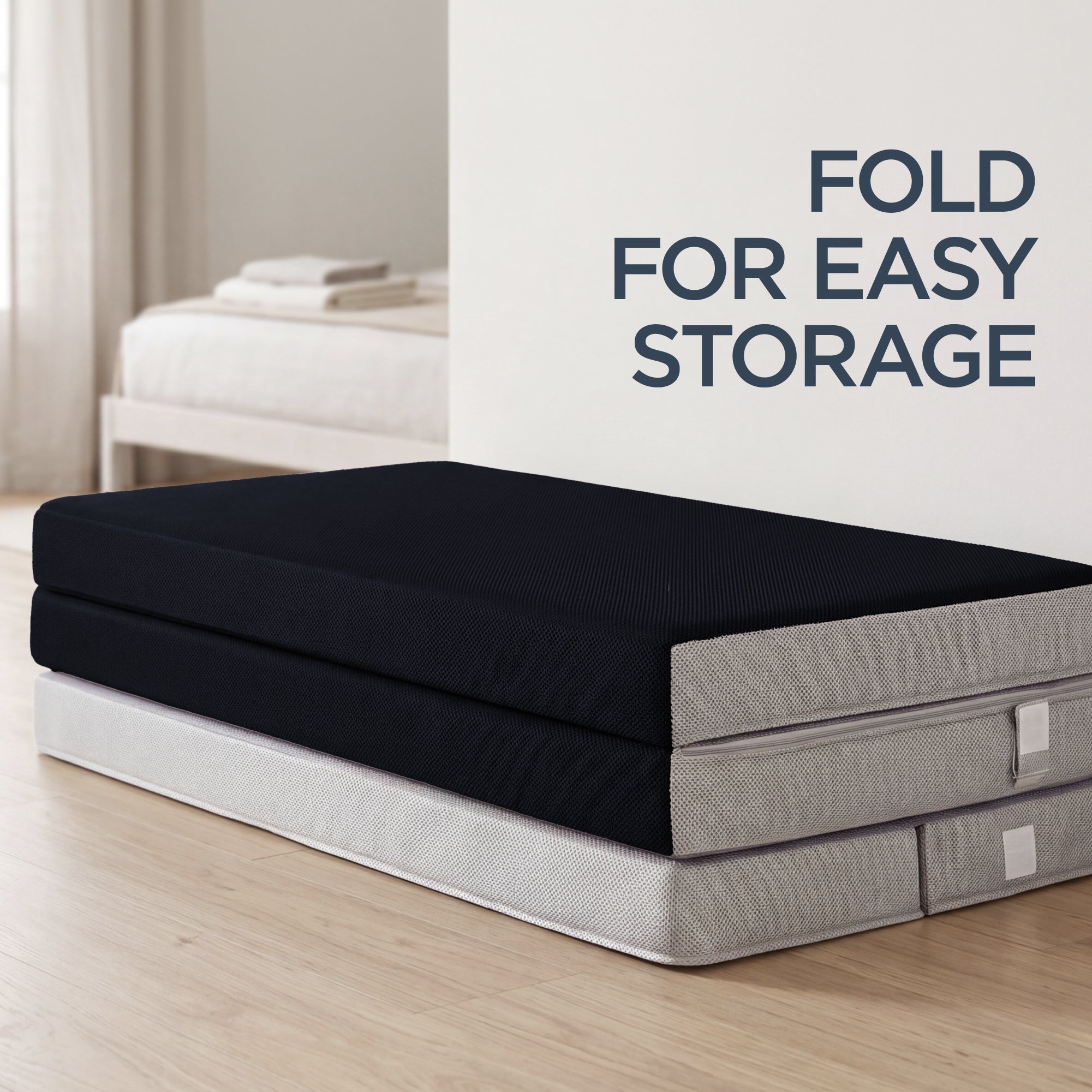 4in Portable Mattress Topper Tri-Fold Mattress Pad - Onyx Black