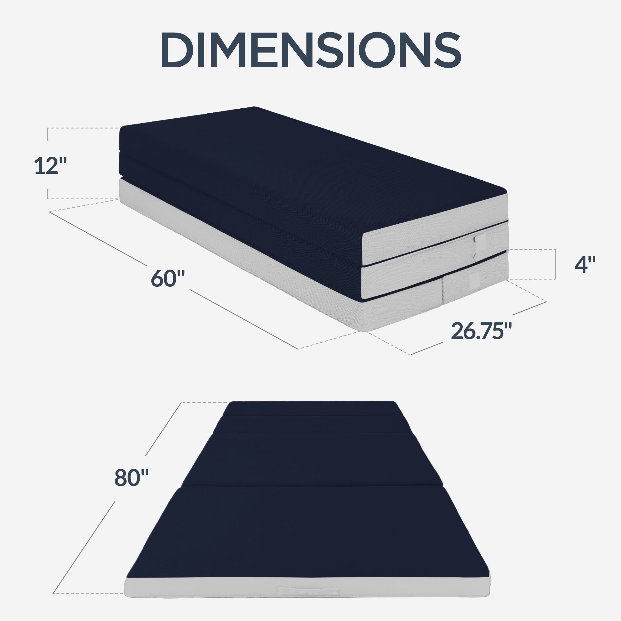 4in Portable Mattress Topper Tri-Fold Mattress Pad - Midnight Blue