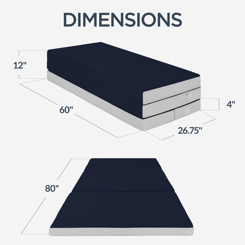 4in Portable Mattress Topper Tri-Fold Mattress Pad - Midnight Blue