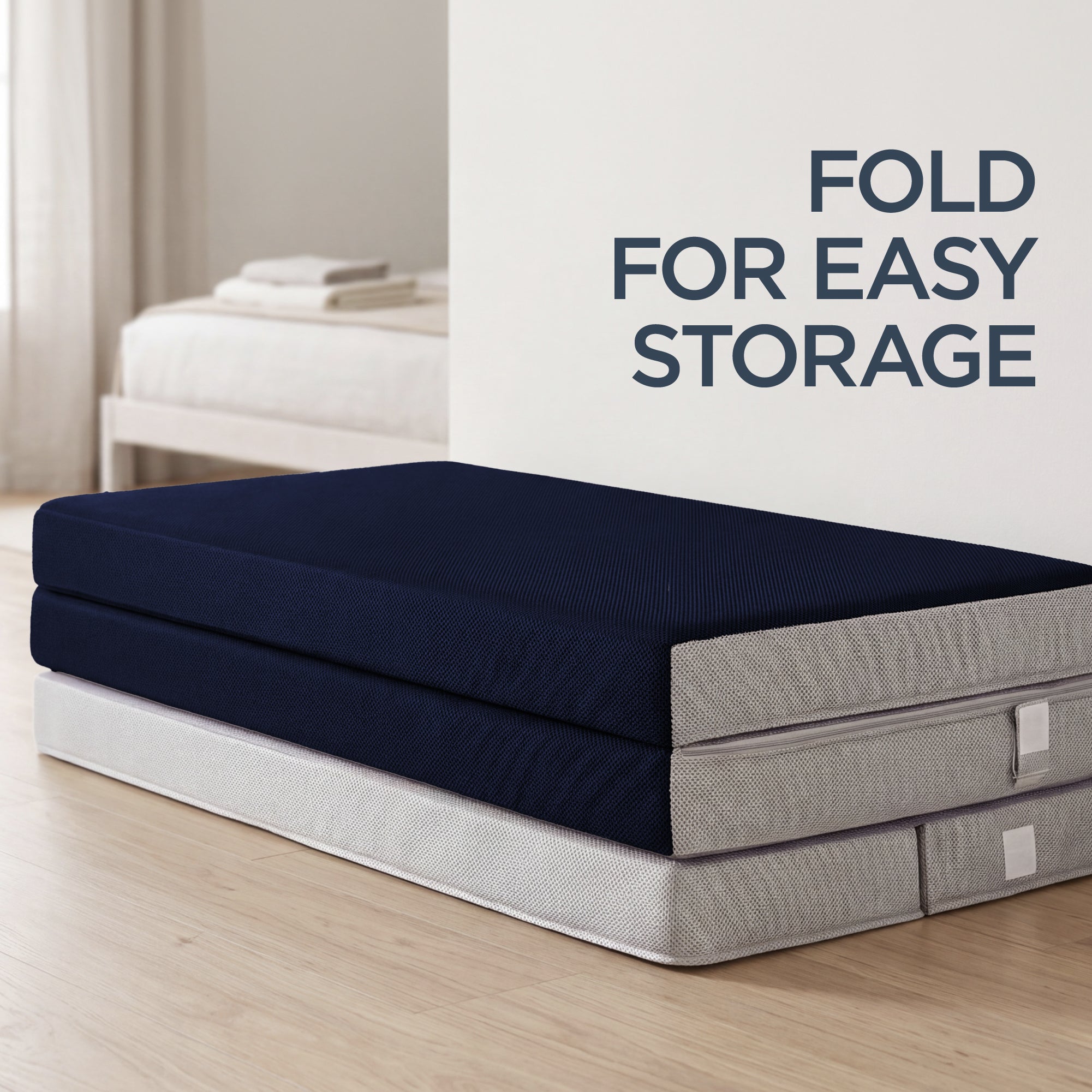 4in Portable Mattress Topper Tri-Fold Mattress Pad - Midnight Blue