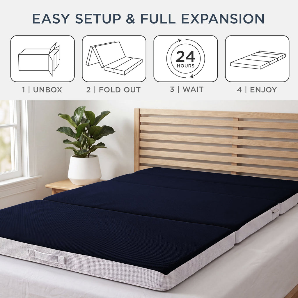 4in Portable Mattress Topper Tri-Fold Mattress Pad - Midnight Blue