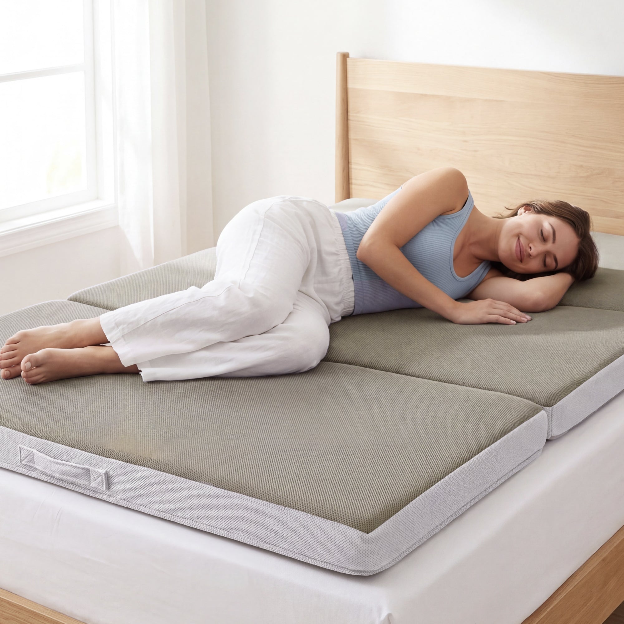 4in Portable Mattress Topper Tri-Fold Mattress Pad - Taupe