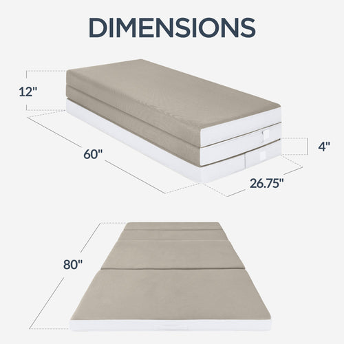4in Portable Mattress Topper Tri-Fold Mattress Pad - Taupe
