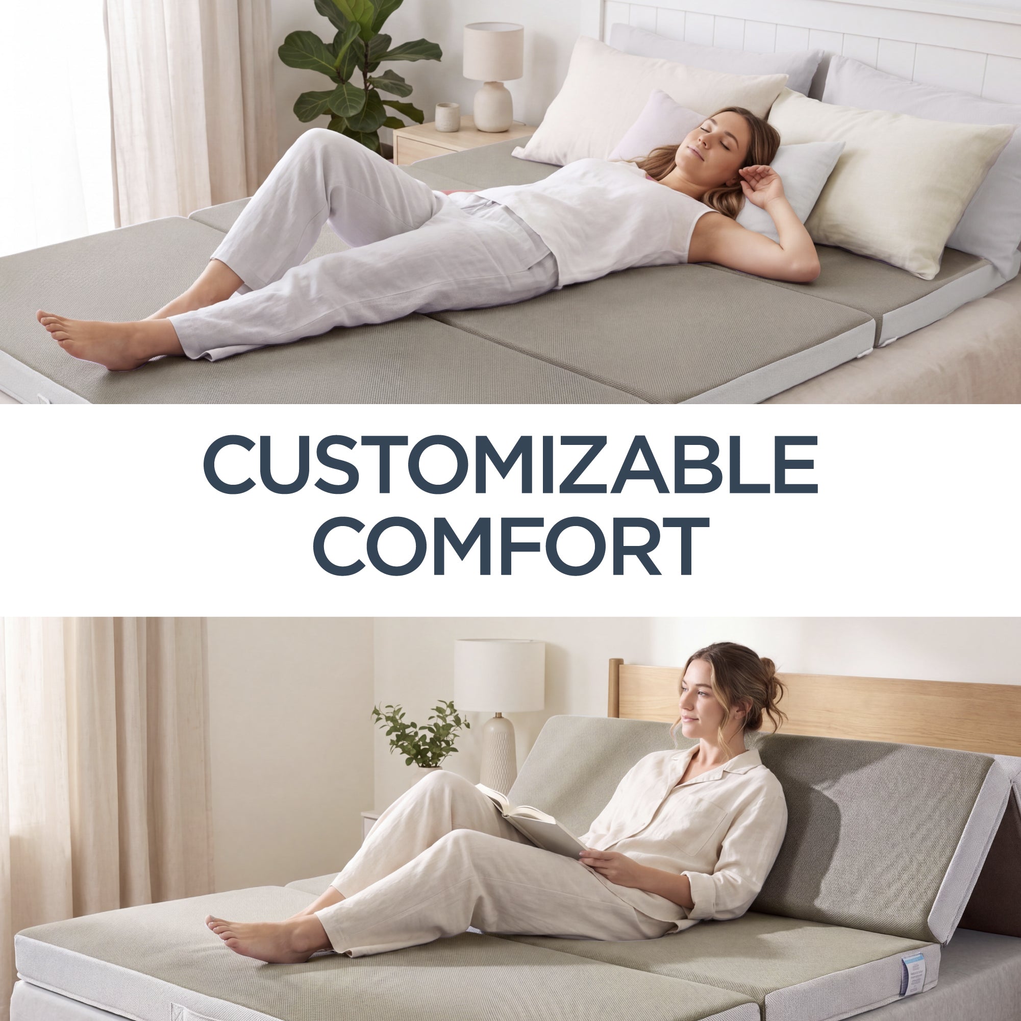 4in Portable Mattress Topper Tri-Fold Mattress Pad - Taupe