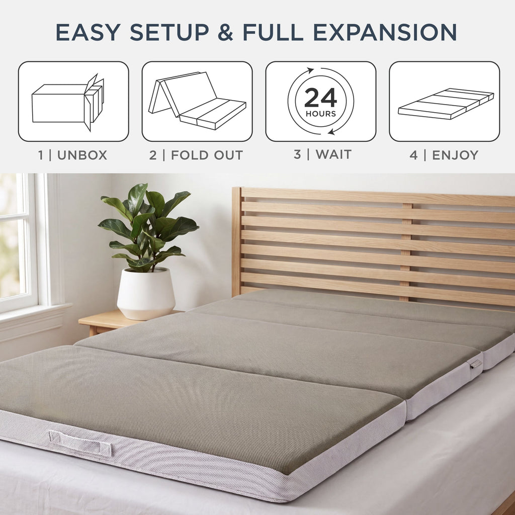 4in Portable Mattress Topper Tri-Fold Mattress Pad - Taupe