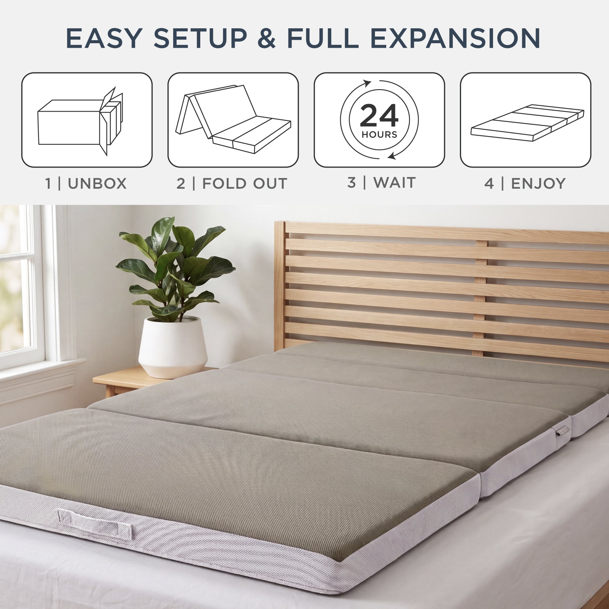 4in Portable Mattress Topper Tri-Fold Mattress Pad - Taupe