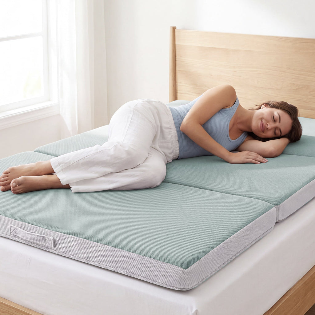 4in Portable Mattress Topper Tri-Fold Mattress Pad - Seafoam