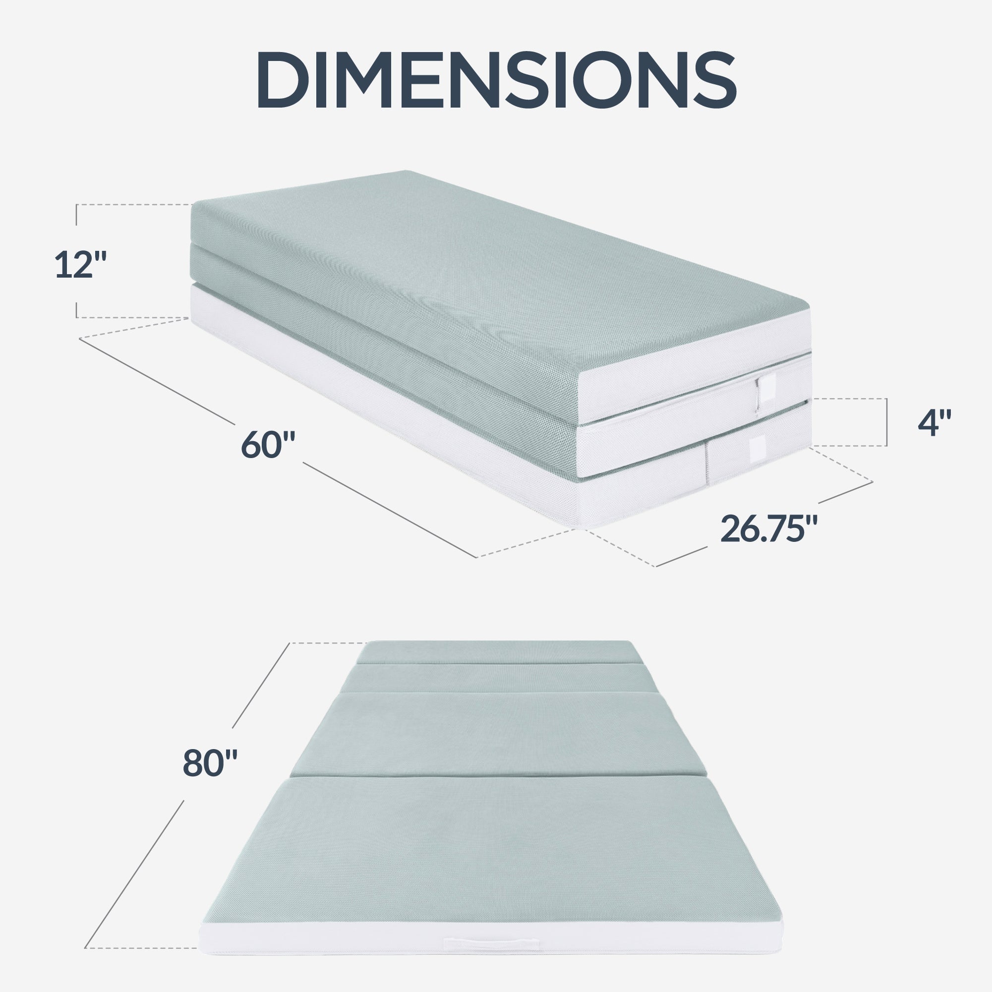 4in Portable Mattress Topper Tri-Fold Mattress Pad - Seafoam