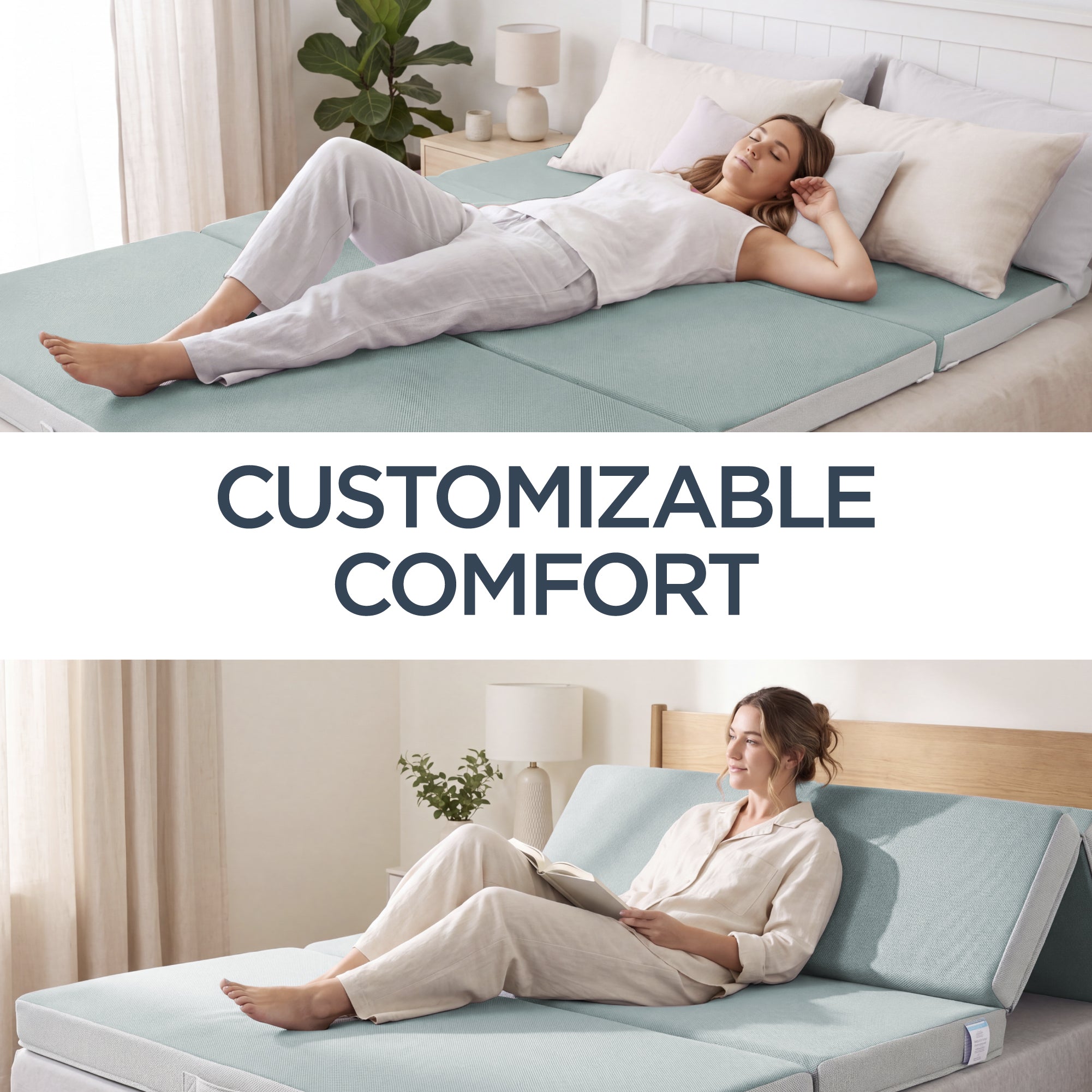 4in Portable Mattress Topper Tri-Fold Mattress Pad - Seafoam