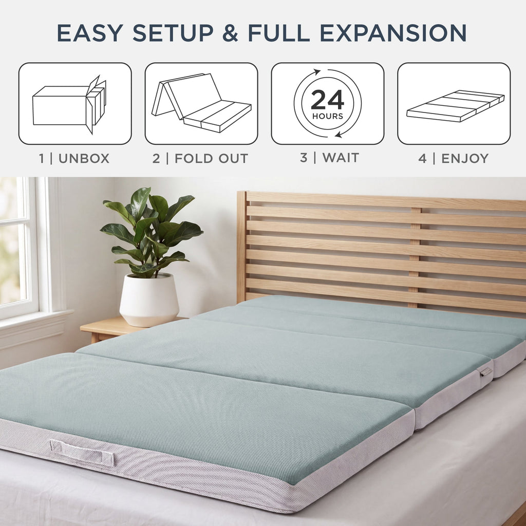 4in Portable Mattress Topper Tri-Fold Mattress Pad - Seafoam
