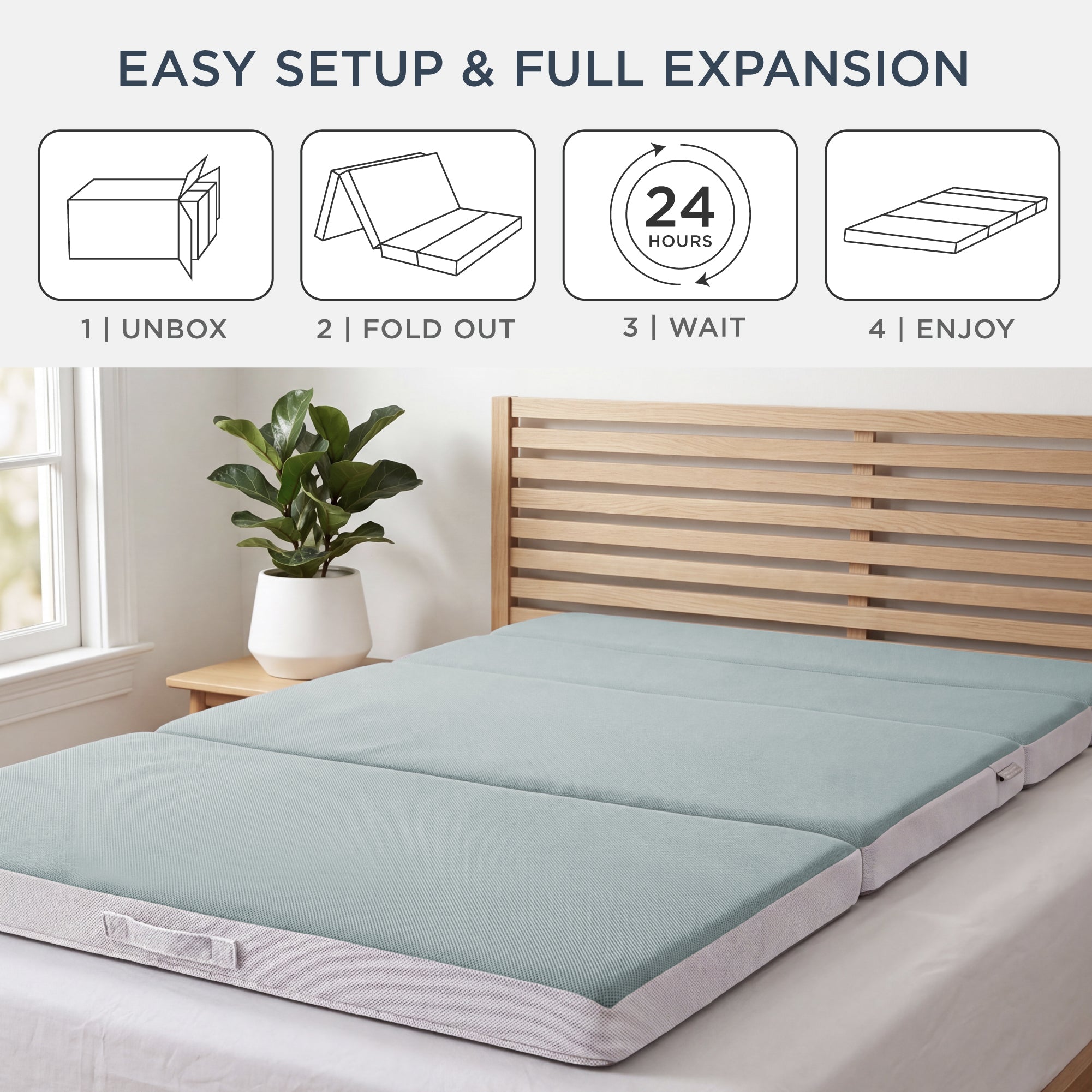 4in Portable Mattress Topper Tri-Fold Mattress Pad - Seafoam
