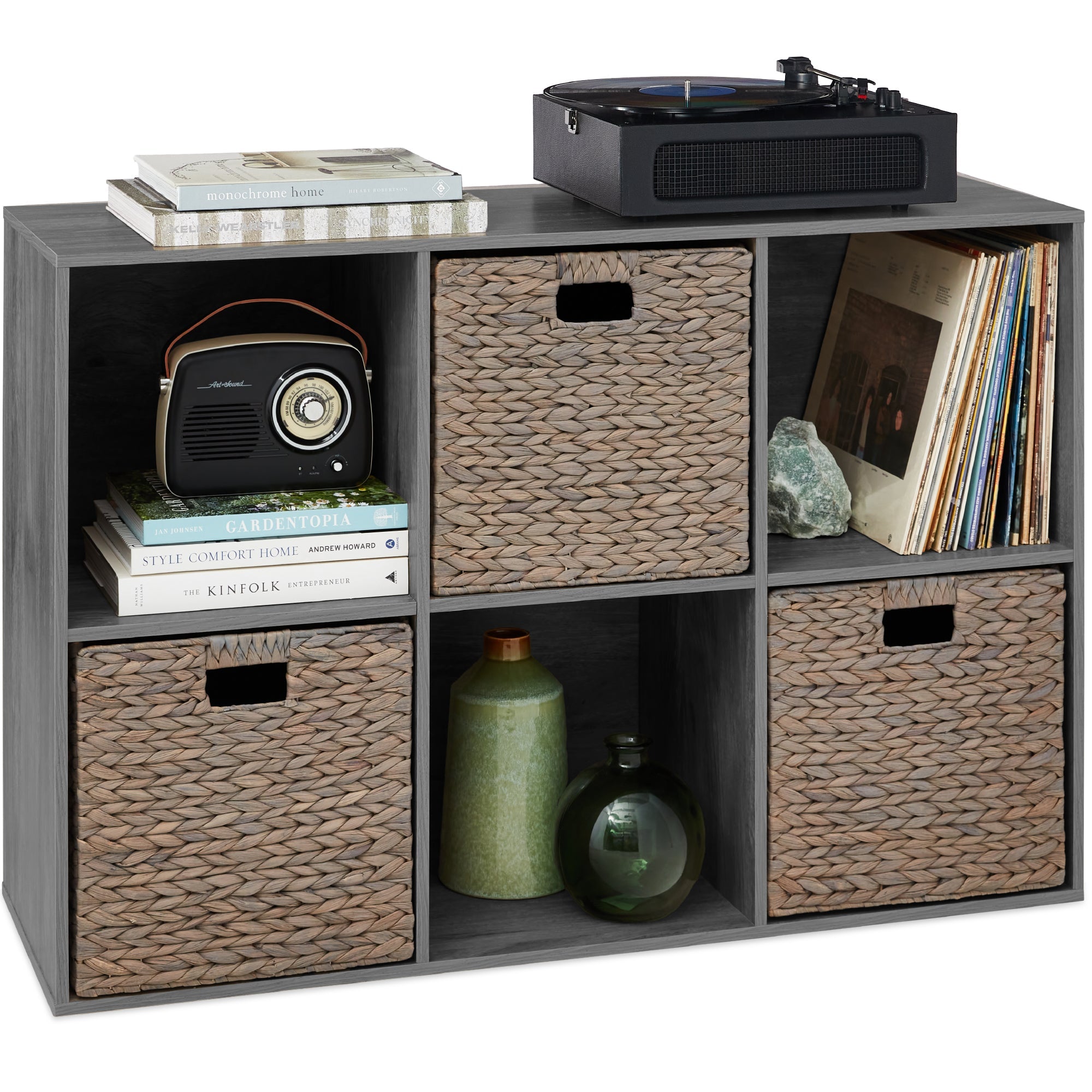 6-Cube Bookshelf 13.5in Storage Display w/ Removable Panels Customizable